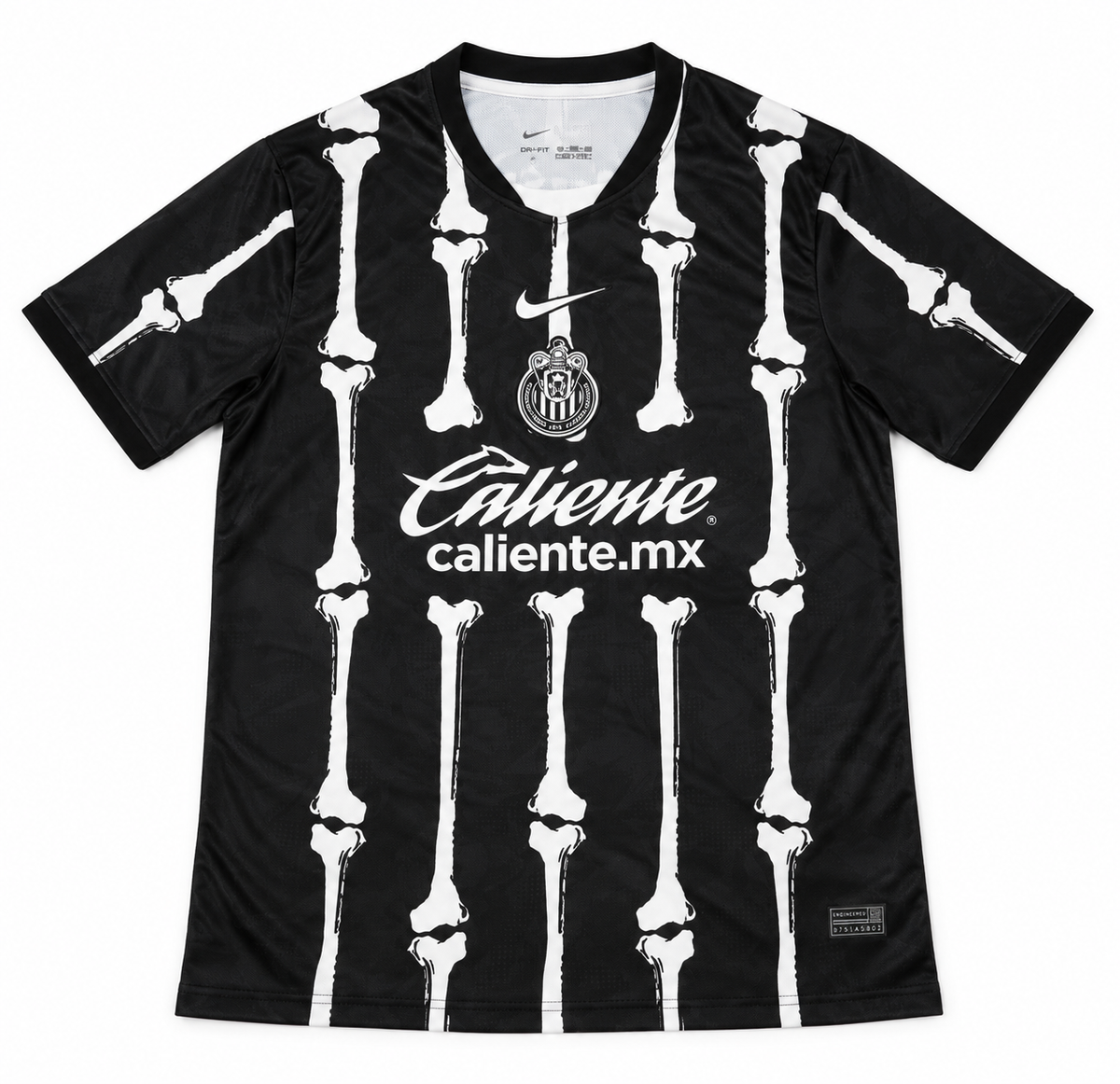 Jersey Chivas Halloween negro con estampado de huesos blancos